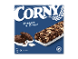 Cookies & Cream müslibar med chokoladekiks og creme på en blå baggrund.
