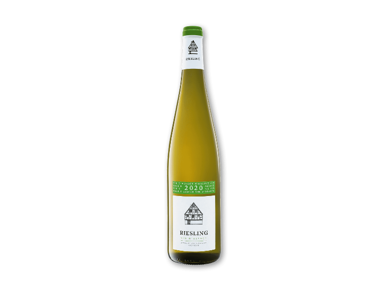 Flaske med AOC Riesling Elsass hvidvin 0,75l.