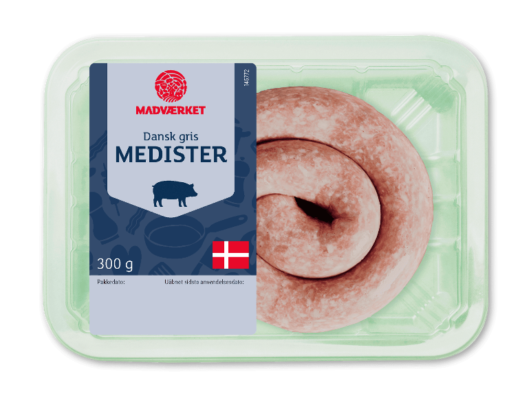 MADVÆRKET Medister pølse af dansk gris, 300 g, i emballage.