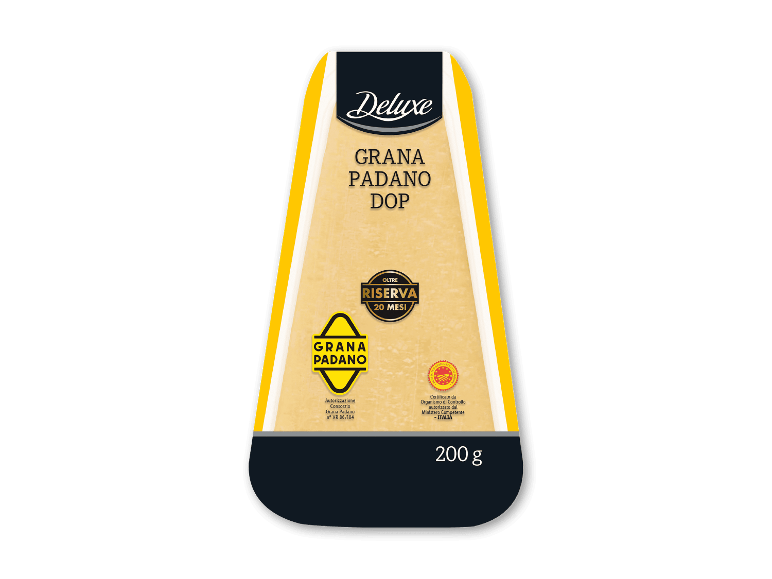 DELUXE Grana Padano DOP Riserva ost, 200 g pakke.