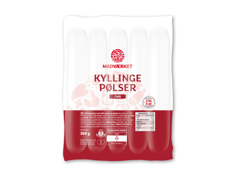 MADVÆRKET kyllingepølser med chili, 300 g pakke