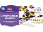 Pakke med to profiteroles-desserter fyldt med creme og chokoladesovs