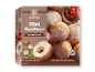 Æske med frosne mini Berliner-berlinere med hasselnøddefyld, 9 stk., 324g.