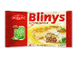 Blinis med krydret hakket kød, 7 stk., med tilberedningsvejledning og teksten 'Tiefgefroren' (frosne).