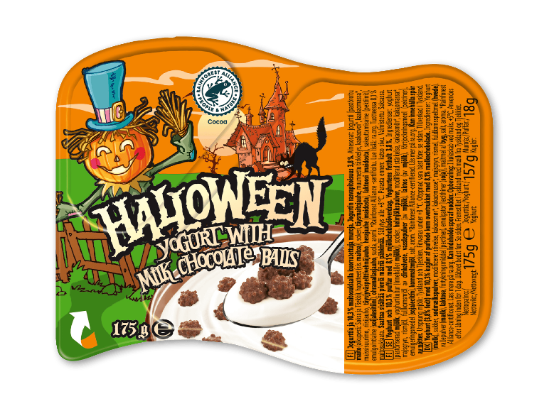 Yoghurt med mælkechokoladekugler med Halloween-tema, 175 g.