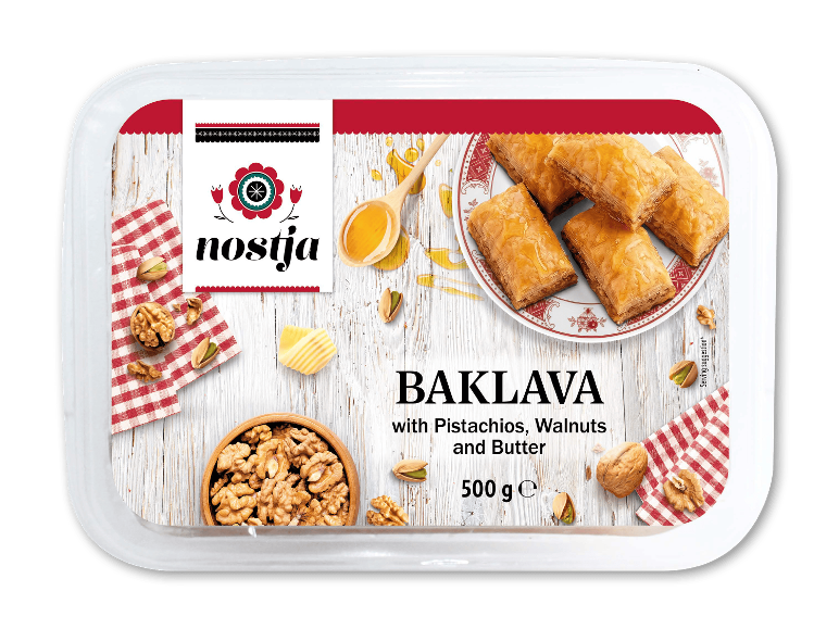 Nostja Baklava med pistacienødder, valnødder og smør, 500 g