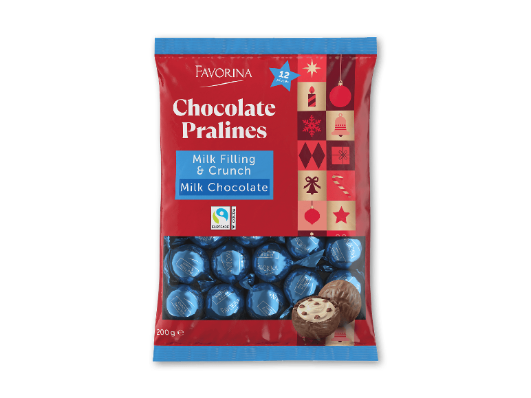 Favorina chokoladepraliner med mælkefyld og knas, 200g
