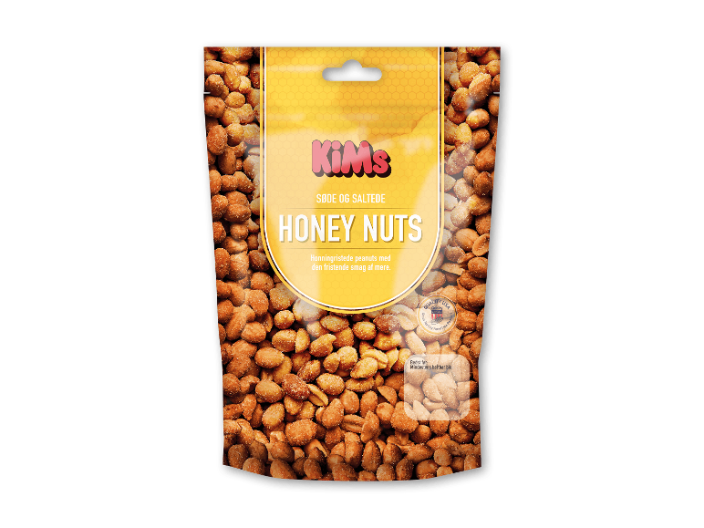 Søde og saltede honningristede peanuts i pose.
