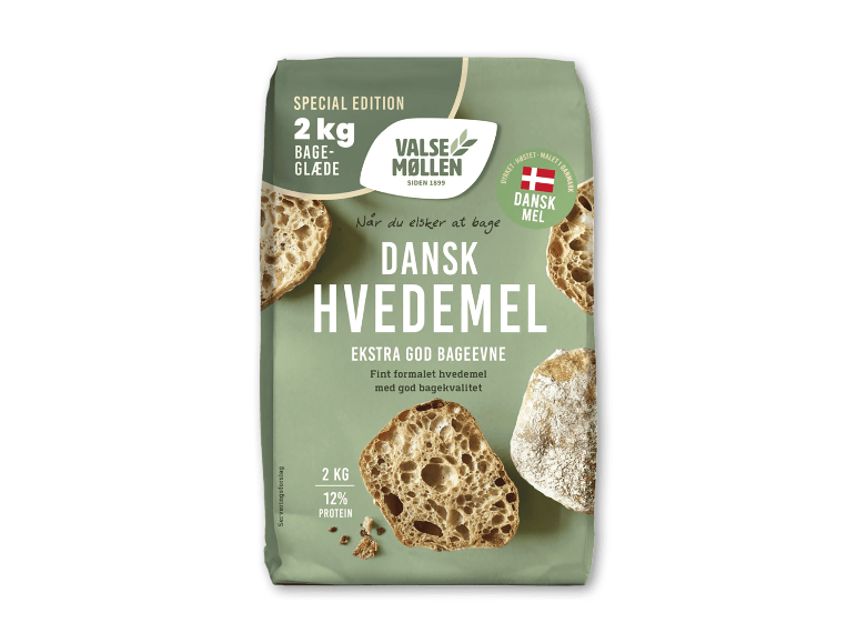 2 kg pakke hvedemel med brødskiver og bagetema.