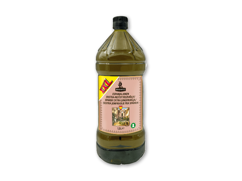 1,5 L flaske spansk ekstra jomfru olivenolie.