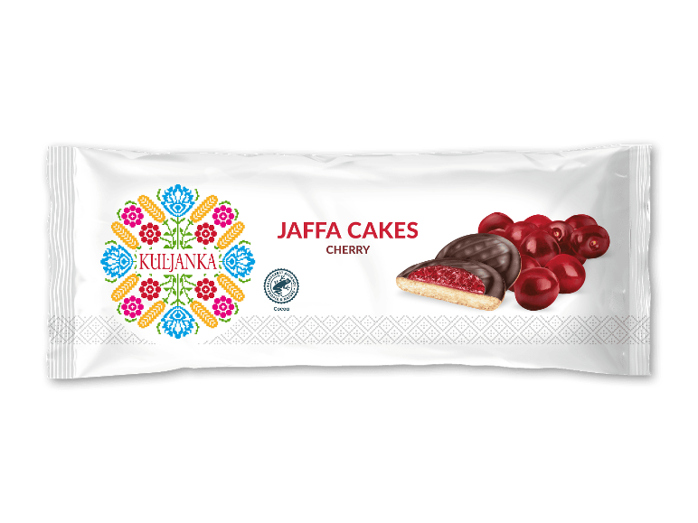 Kuljanka Softcake Jaffa Cakes Cherry pakke med kager og kirsebær.