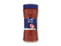 Klar plastbeholder med blåt låg indeholdende 200 g stødt paprika.