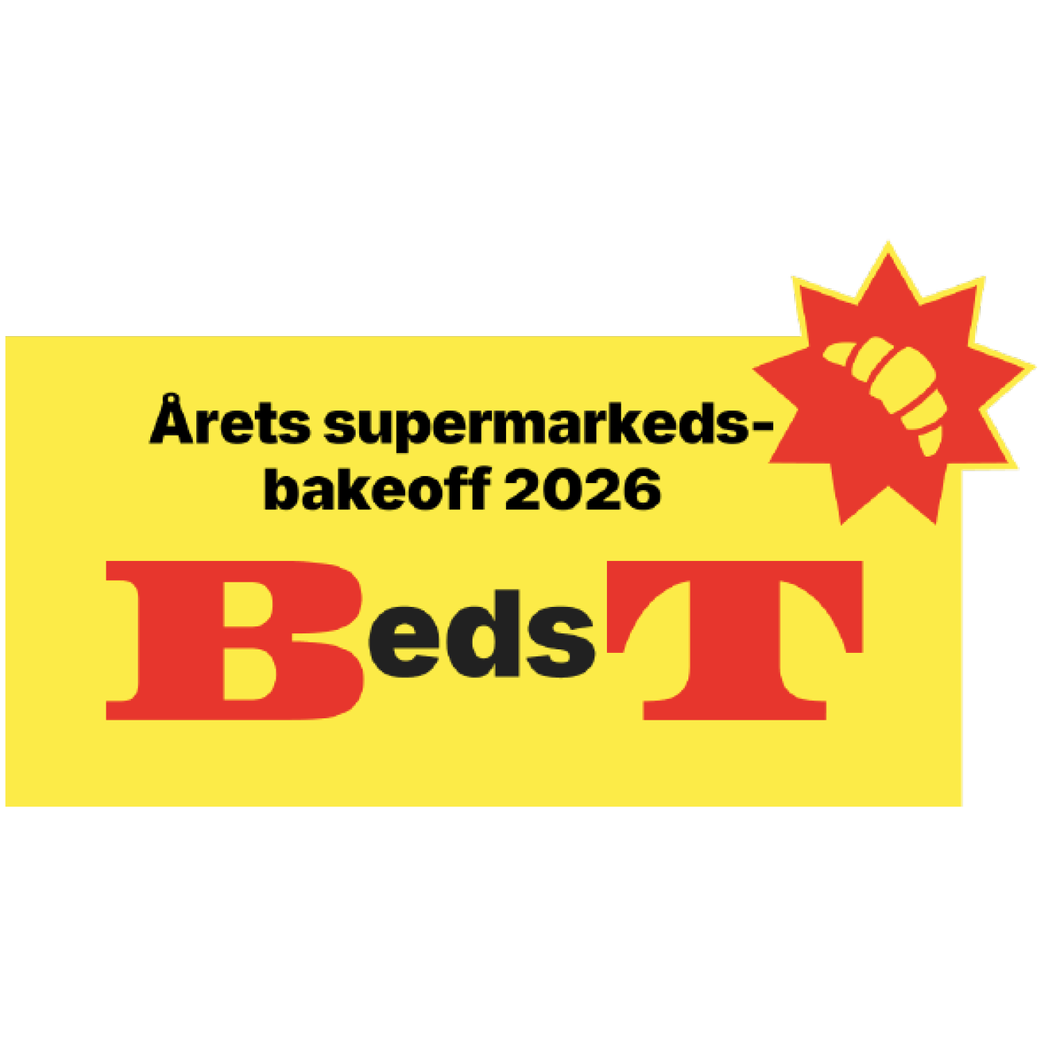 Mærke 'Årets supermarkeds-bakeoff 2026 BädsT' med croissantikon.