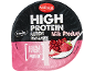 Højprotein, fedtfattigt mælkeprodukt med hindbær og granatæble.