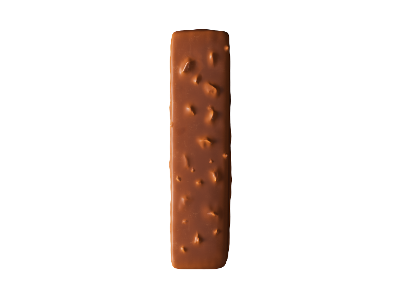 Chokoladebar med nødder på hvid baggrund.