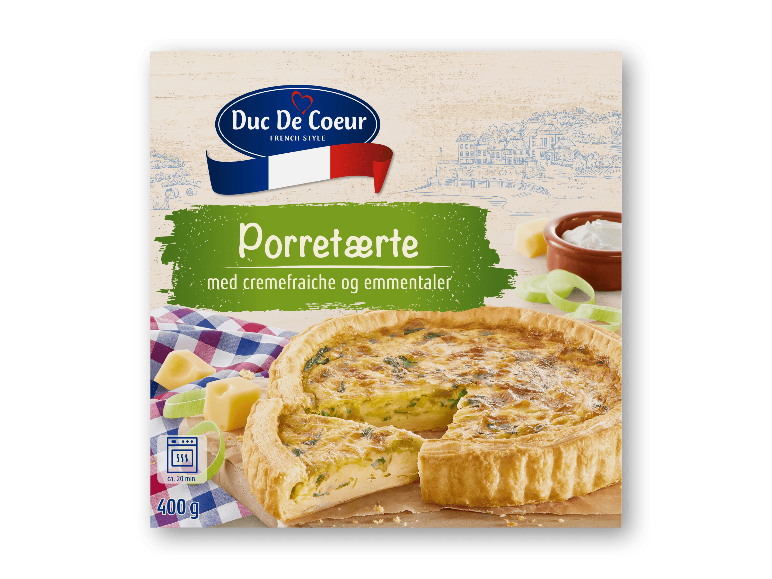 Duc De Coeur porretærte med cremefraiche og emmentaler, 400 g.