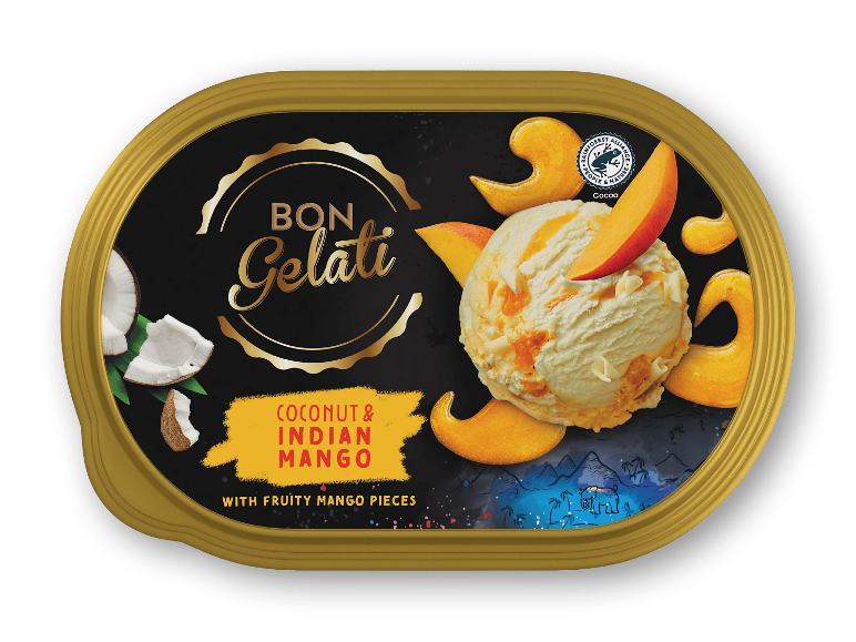 Bon Gelati is med smag af kokos og indisk mango.