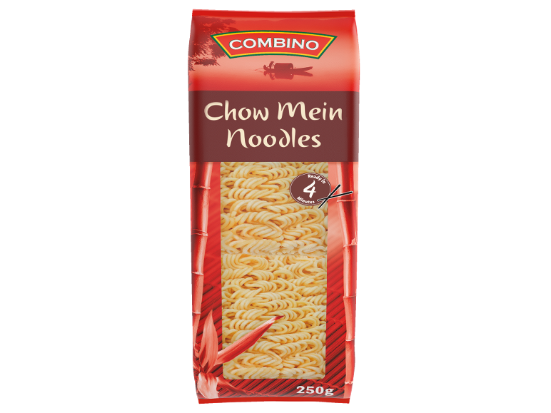 Chow Mein nudelpakke med gennemsigtigt vindue og bambustema.