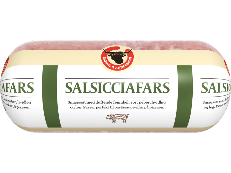 Salsicciafars med fennikel, sort peber og hvidløg, perfekt til pasta eller pizza.