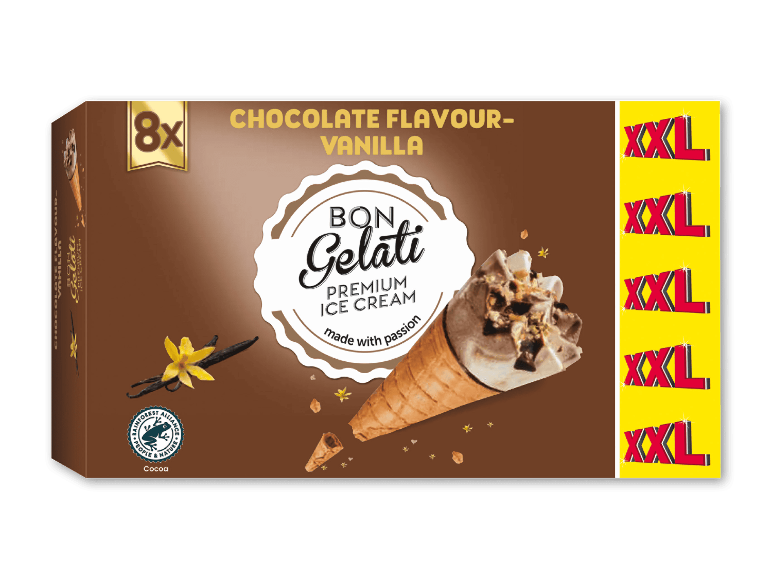 Chokolade- og vaniljeisvafler, 8x XXL-pakke, lavet med passion.