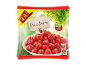 Pakke med 1 kg frosne jordbær, fantastisk til smoothies, med optøningsinstruktioner.