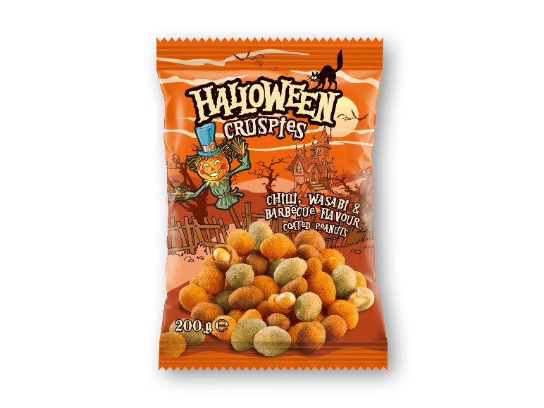 Halloween Cruspies: Jordnødder med overtræk af chili-, wasabi- og barbecuesmag, 200g