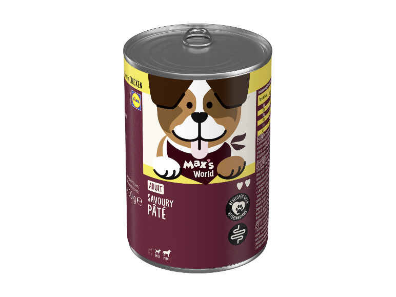 3/4-visning: Max's World Adult Savoury Pâté hundefoder med kylling, 400 g
