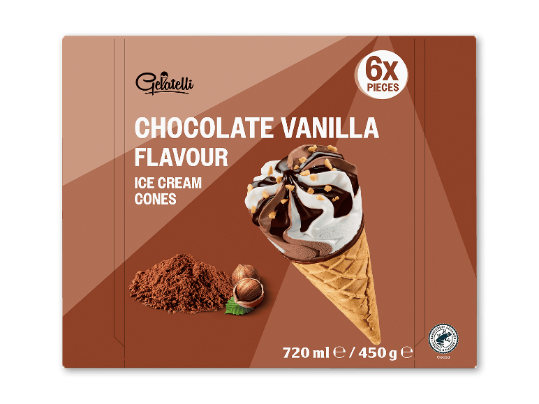 Chokolade vanilje isvafler, 6 styk, med kakao og hasselnødder.