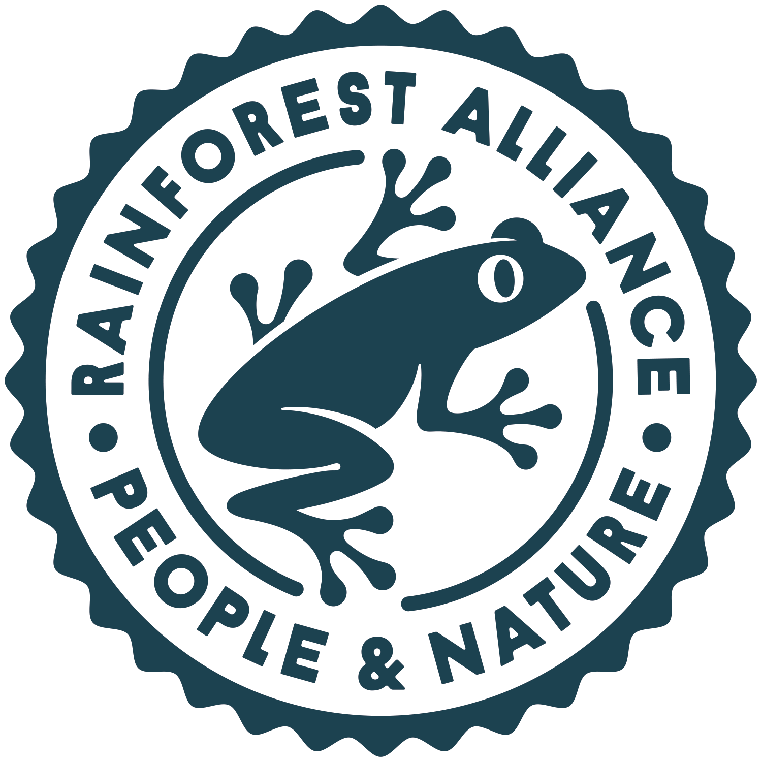 Segl med en frø og tekst: Rainforest Alliance, Mennesker & Natur.