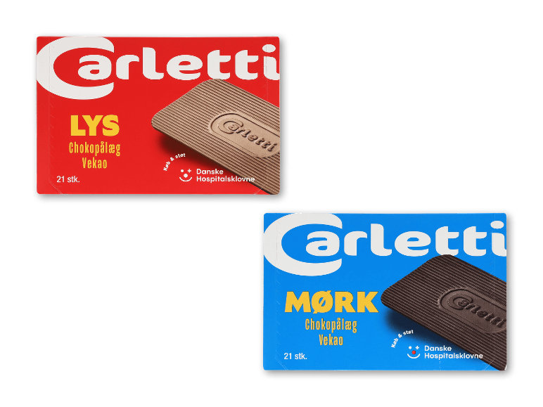 To chokoladeplader: en lys, en mørk, begge med teksten 'Chokopålæg Vekao'.