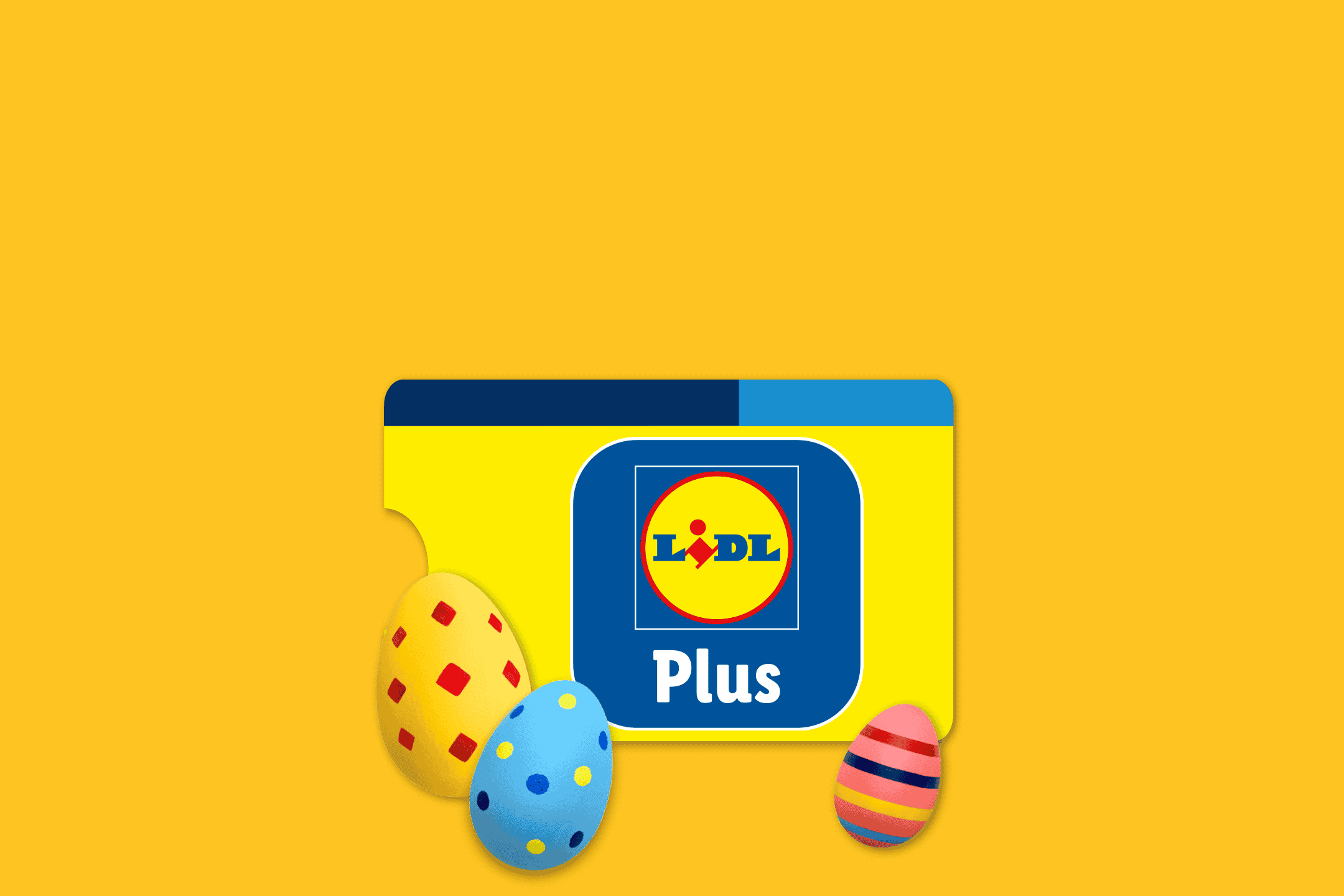 Lidl Plus-kort med påskeæg på en gul baggrund.