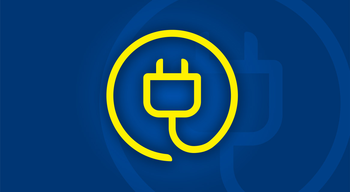 Gult stik symbol på blå baggrund.