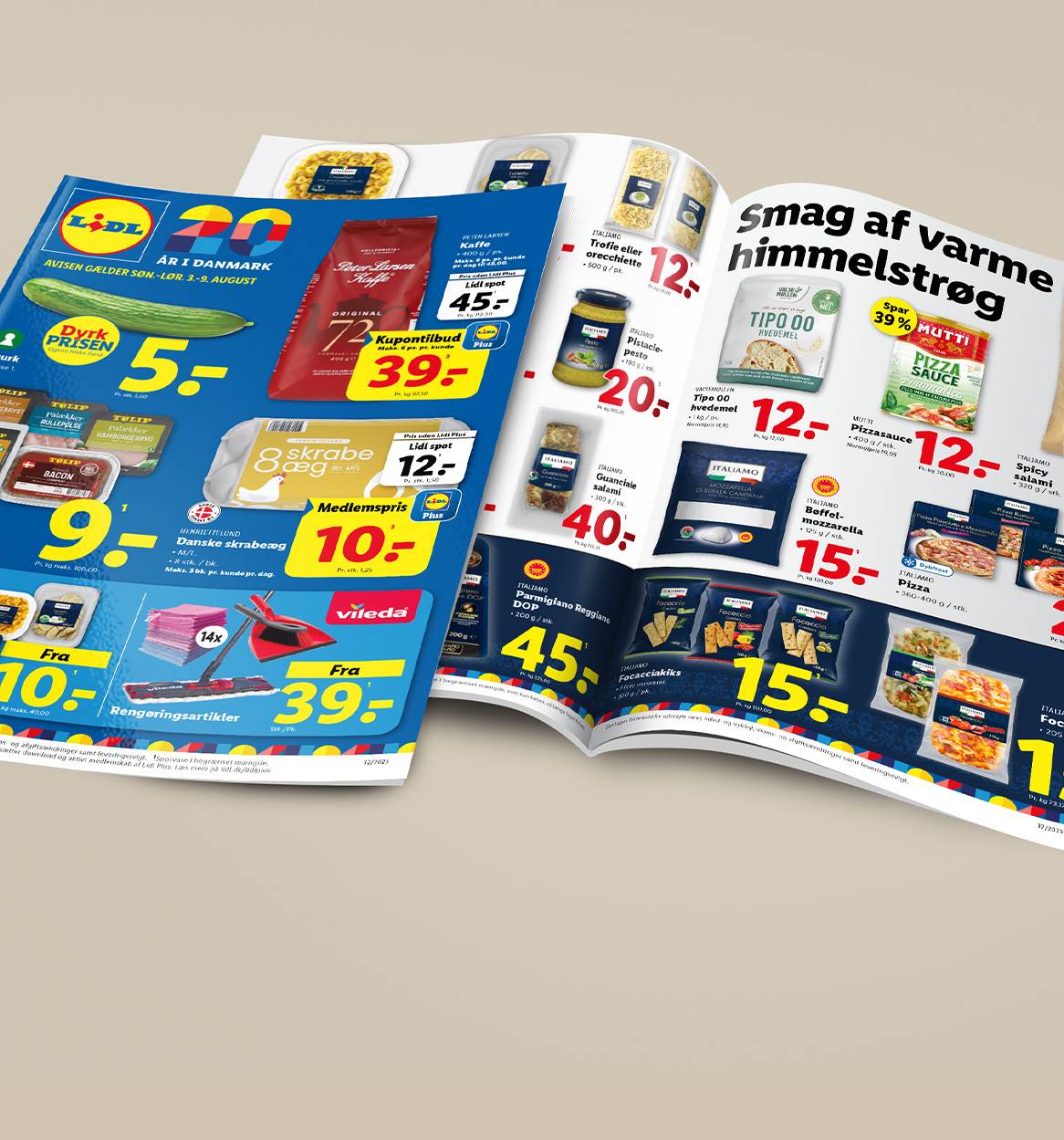 LIDL avis med tilbud på pizza, pasta, kød og rengøringsartikler.