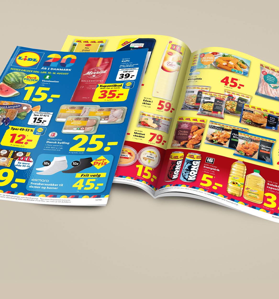 LIDL ugetilbudsavise med fokus på kød, fisk, snacks og drikkevarer.