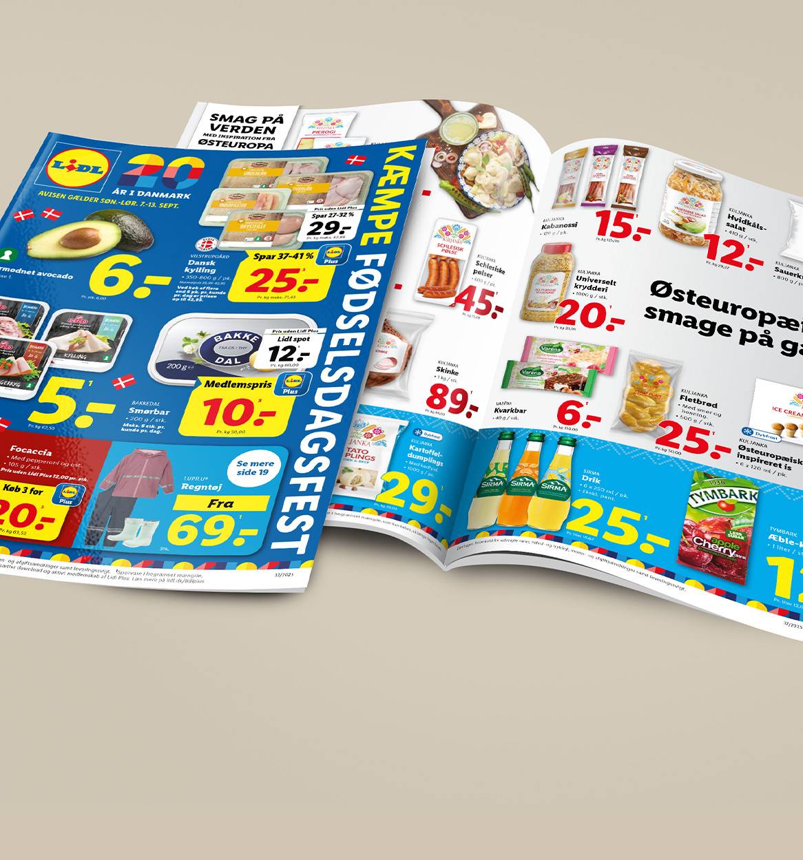 Lidl-tilbudsavis med fokus på østeuropæiske fødevarer, herunder kød, brød og drikkevarer.