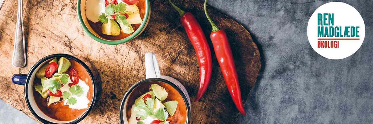 Ren Madglæde økologisk avokado- og chillisuppe.