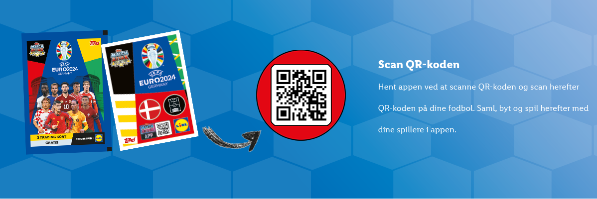 Topps Euro2024 samlekort og QR-kode til appen.